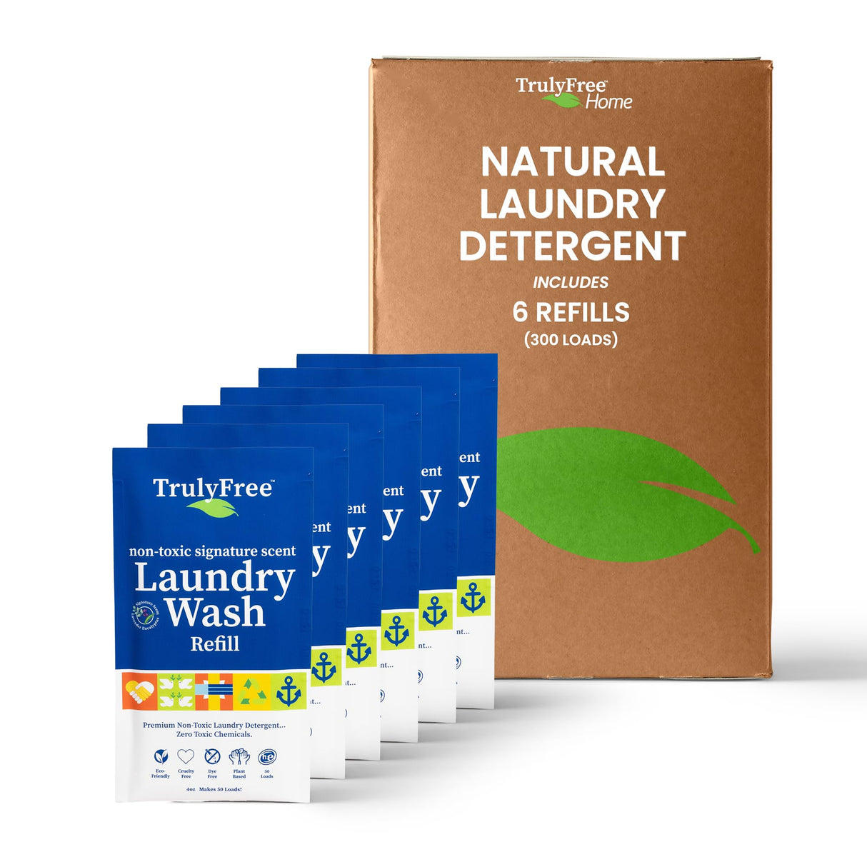 Truly Free Laundry Detergent for Sensitive Skin | Gentle & Safe for Baby Clothes | Plant-Based | 6 Pack Refill Powder | Easy to Dissolve to Create a Liquid | Signature Scent (300 Loads)