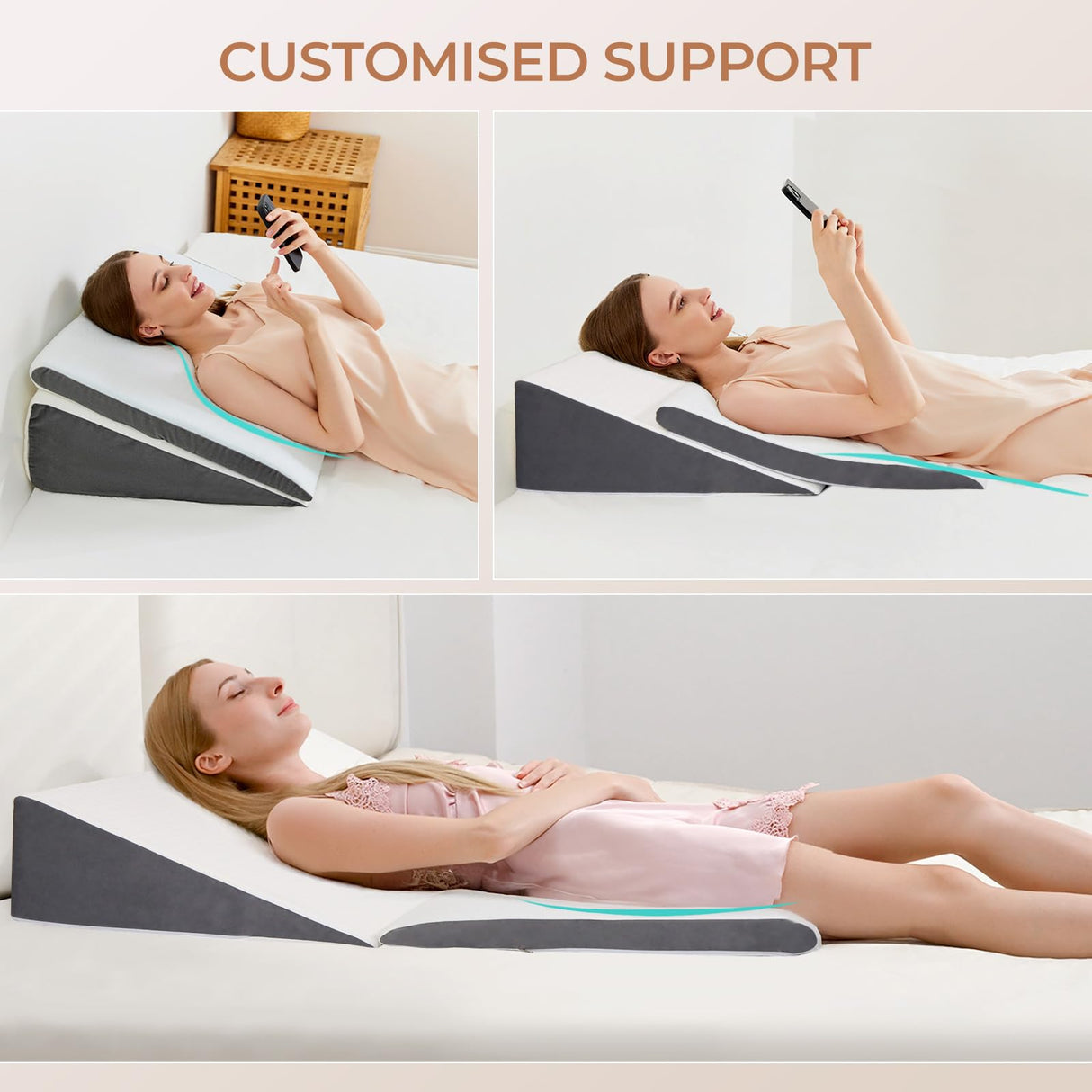 Vekkia 2-Pack Adjustable Wedge Pillow for Sleep Apnea & Back Pain, Memory Foam Triangle Pillow for Acid Reflux, GERD, Snoring, Surgery Recovery, Leg Elevation, 2 Heights & Softness Options(10IN)