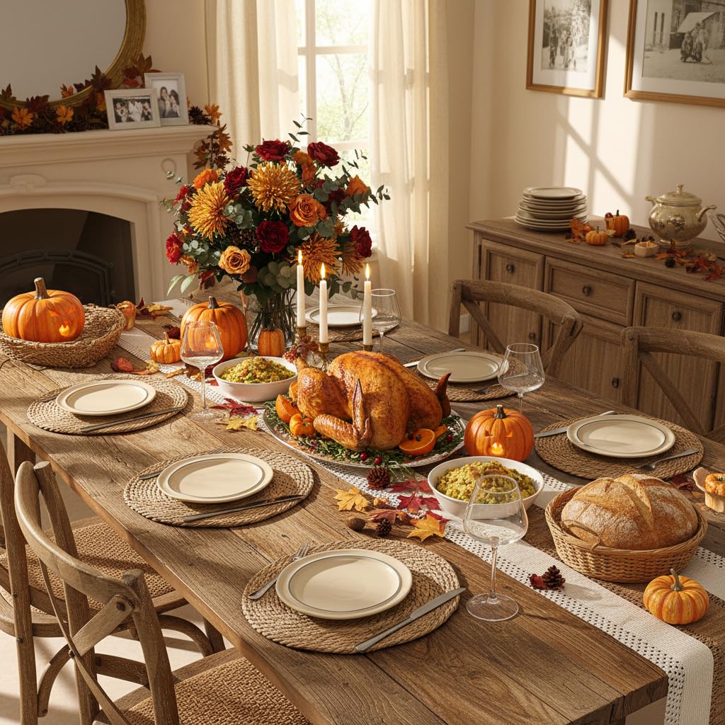 13.5'' Round Woven Placemats Set of 12, Boho Rattan Chargers for Dinner Plates, Rustic Wicker Place Mats, Straw Braided Table Placemats, for Dining Table, Thanksgiving, Fall, Farmhouse, and Christmas