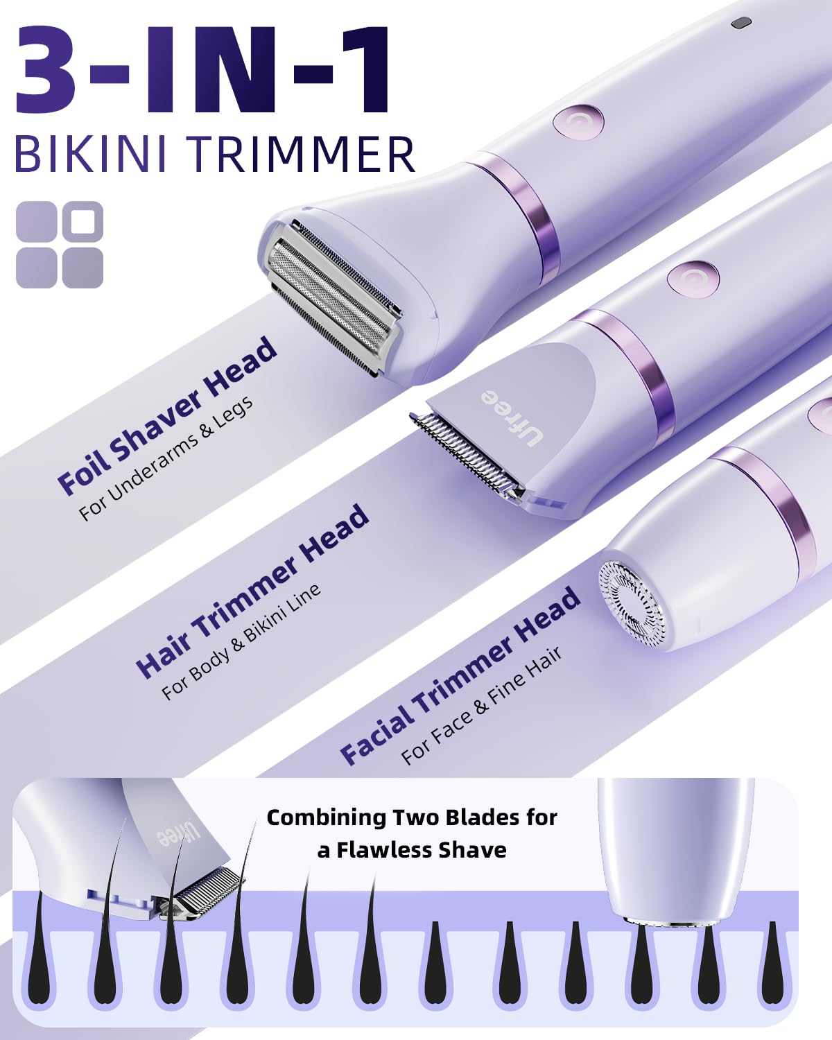 Ufree 3-in-1 Bikini Trimmer Electric Razors for Women, Gifts for Women