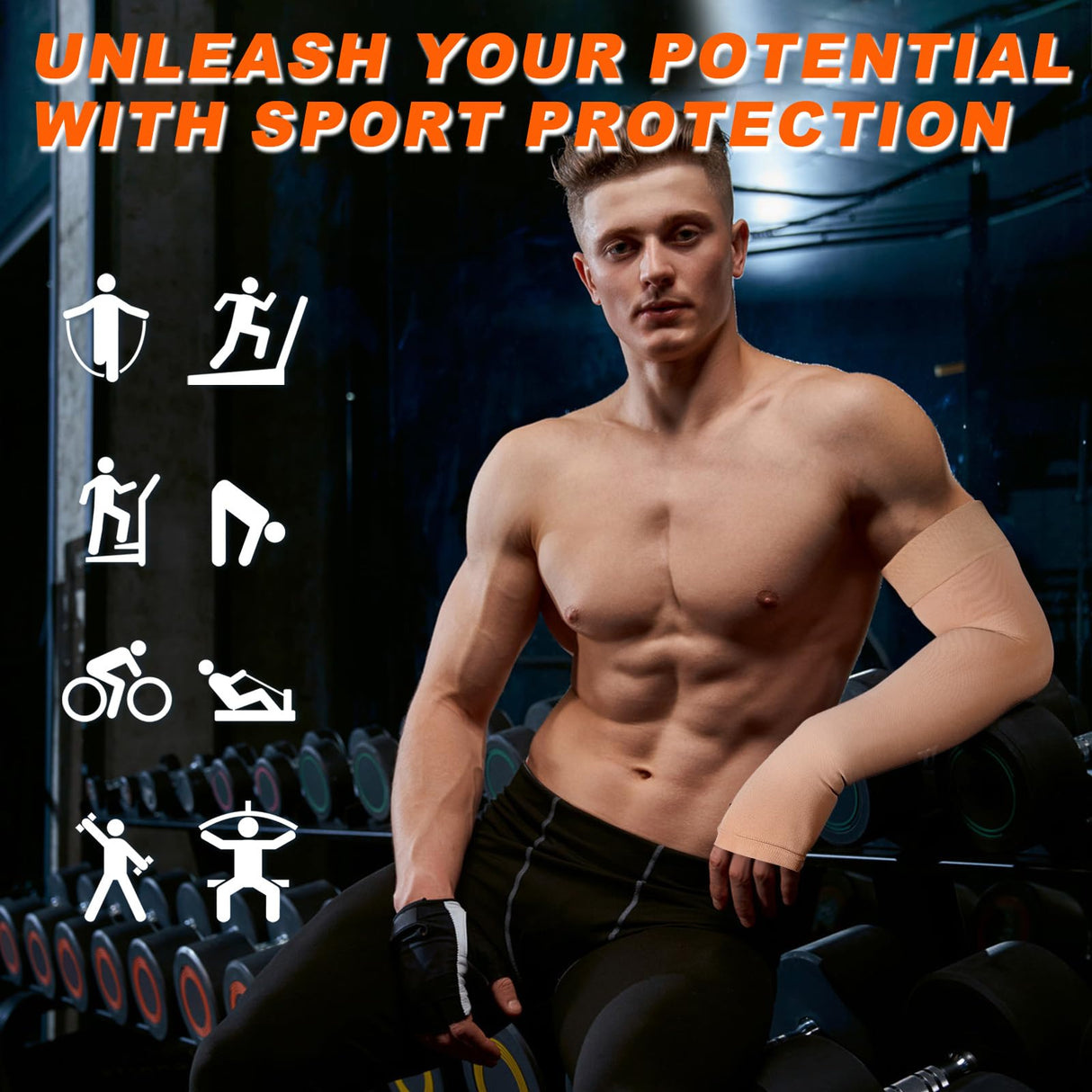 Hiball Lymphedema Medical Compression Arm Sleeve with Gauntlet, 20-30 mmHg Graduated Compression Full Arm Support for Women Men, Long Pressure Arm Hand Brace for Arthritis, Bursitis, Edema, Nerve Pain