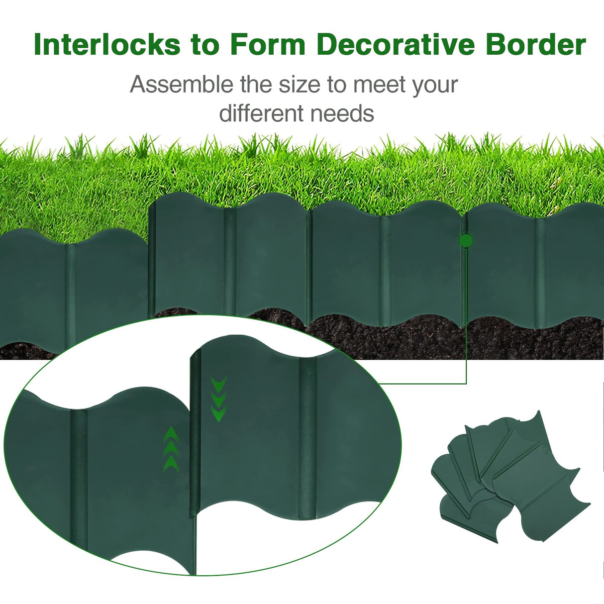 EEOCWF 20 Pcs Garden Edging Border, 10.5ft Plastic No Dig Landscape Borders, 5.3 inch Tall Interlock Decorative Gardens Fences Edging, Flexible Lawn Flower Bed Border, for DIY Patio Walkway Yard