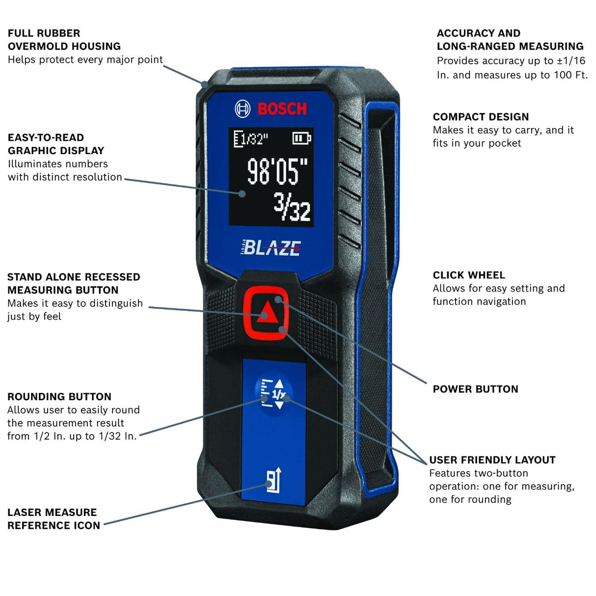 BOSCH GLM20 Blaze 65ft Laser Distance Measure with Real Time Measuring
