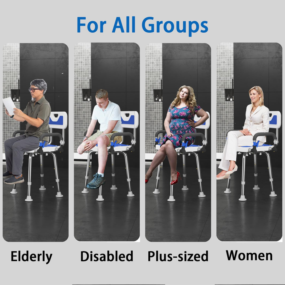 Shower Chair for Seniors Elderly Handicap Disabled Or Bariatric Adults Heavy Duty 500 Lbs Adjustable Stool with Arms and Back Bench Seat for Inside Shower Stall and Bathroom Bath Tub Chairs