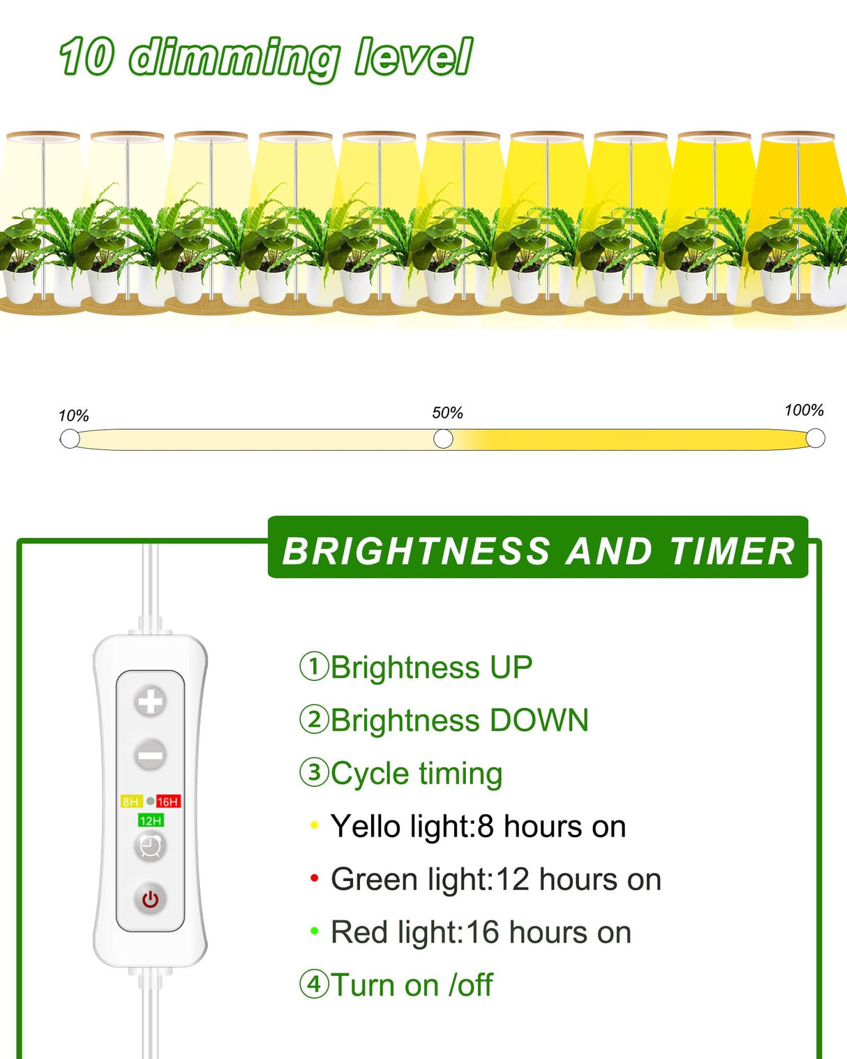 Plant Grow Light for Indoor Plant,Bamboo Mini LED Grow Light Garden,Height Adjustable,Automatic Timer with 8/12/16 Hours,1 Pack