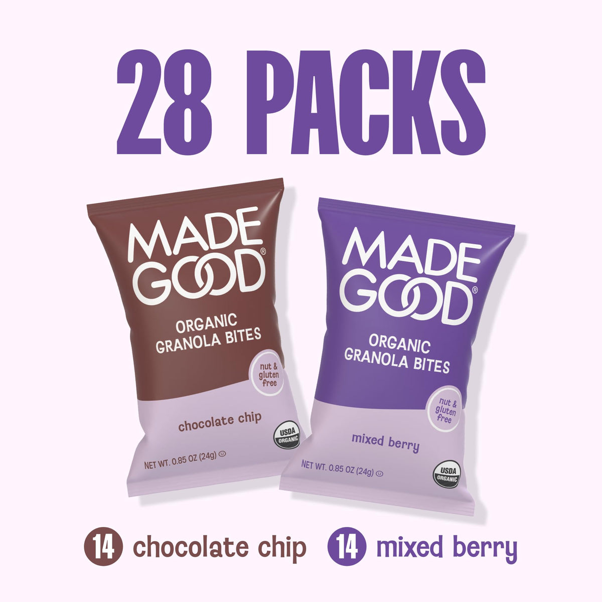 MadeGood Granola Bites Variety 28-Pack, Chocolate Chip and Mixed Berry