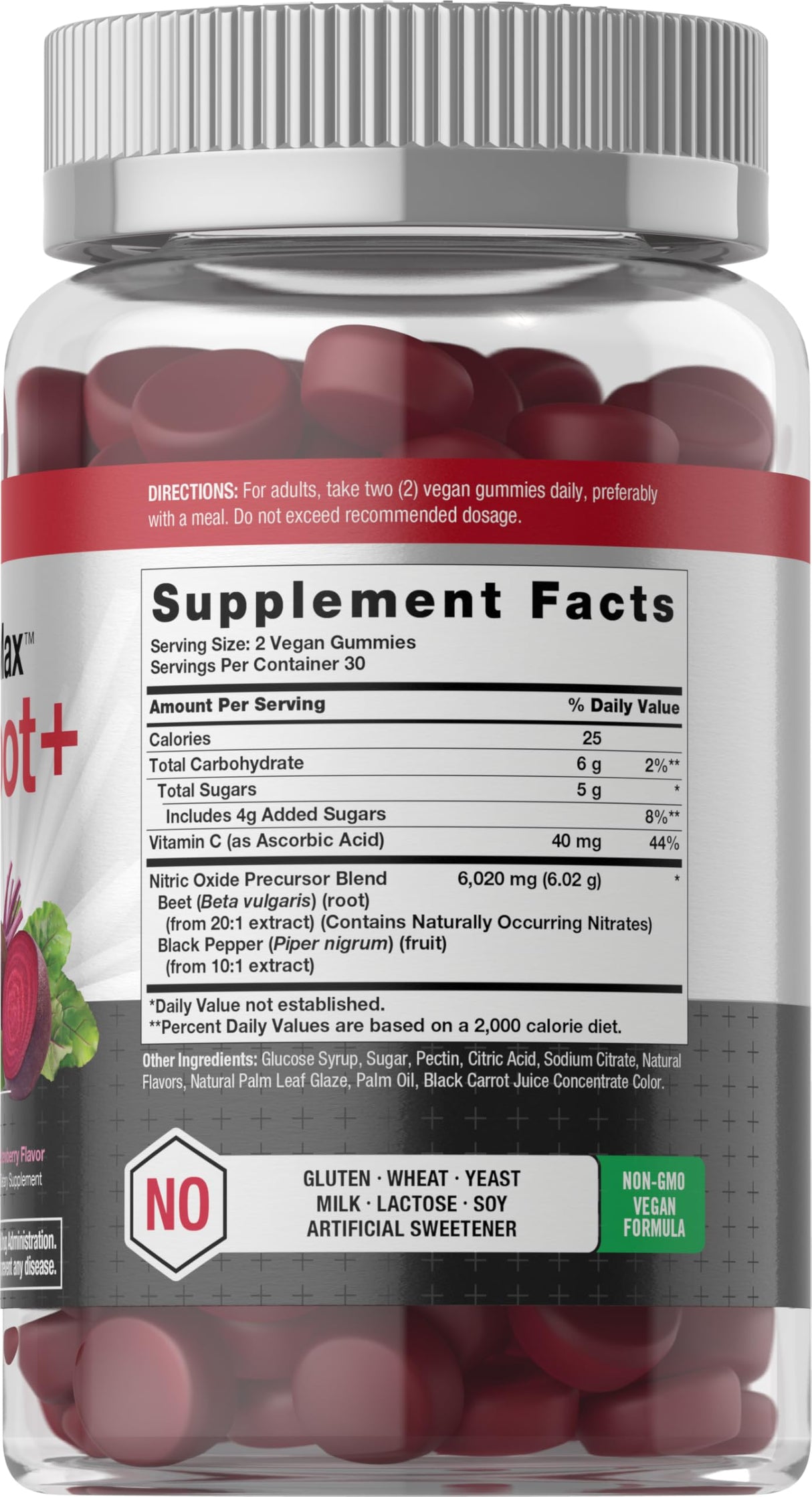 Horbäach Nitric Oxide Beet Root Gummies | 60 Count | with Nitrates | Strawberry Flavor | Vegan, Non-GMO, Gluten Free Supplement