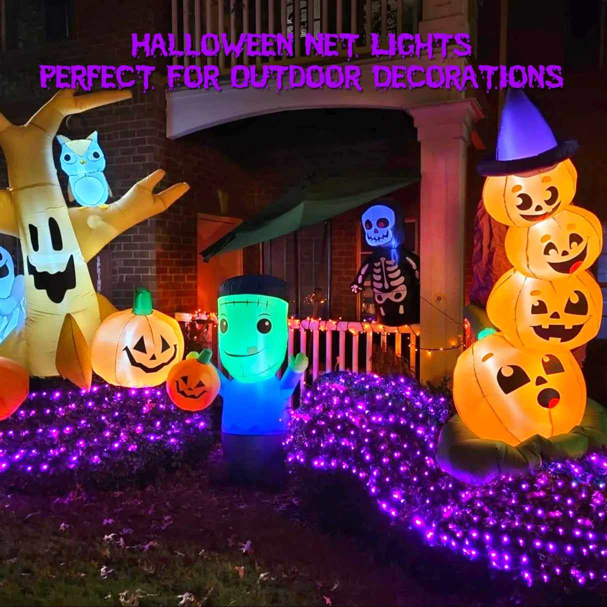 JMEXSUSS 360 LED 12ft x 5ft Halloween Net Lights, Connectable Purple Mesh Lights Outdoor Plug in with Remote, 8 Modes Waterproof Purple Halloween Light for Bushes Halloween Christmas Decorations