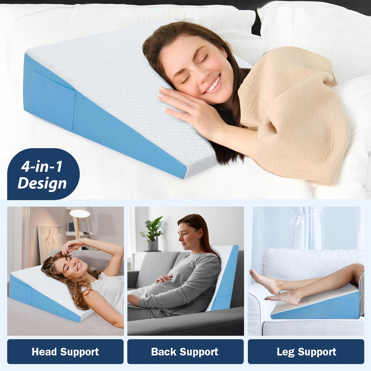 COLDHUNTER Wedge Pillow for Sleeping, 7.5" Bed Wedge After Surgery, Back Pain Relief, Memory Foam Pillow Triangle Incline Wedge for Back Support, Leg Elevation