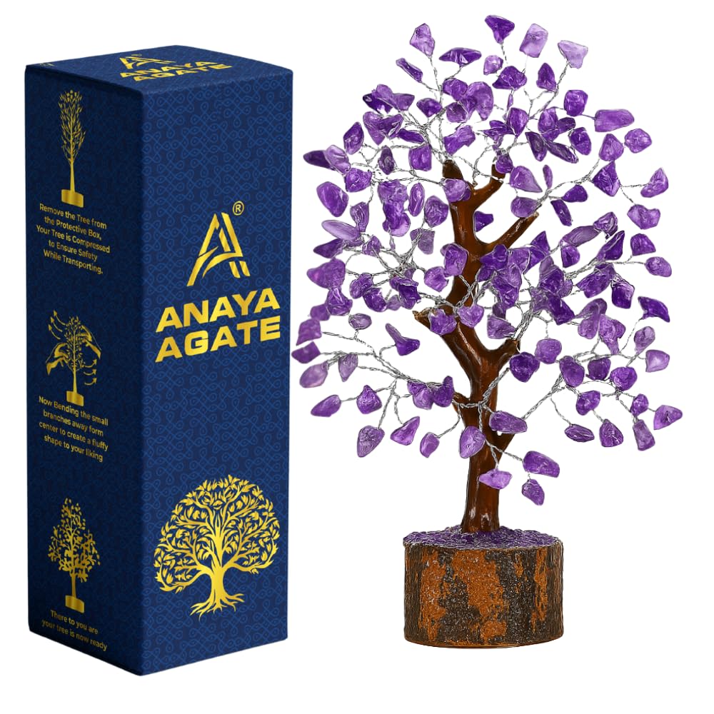 ANAYA AGATE Amethyst Crystal Tree of Life - Handmade Healing Bonsai Purple Tree for Home and Office Decor, Positive Energy and Good Luck, Ideal for Christmas Decor and Birthday Gifts for Women, Men