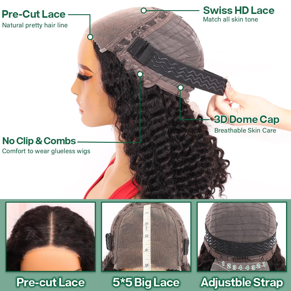 Curly Bob Wig Wear And Go Glueless Human Hair Pre Plucked Pre Cut 5x5 Hd Lace Closure Wigs Human Hair Wig Short Curly Wigs For Black Women Jerry Curl Wig 200Density 14 Inch