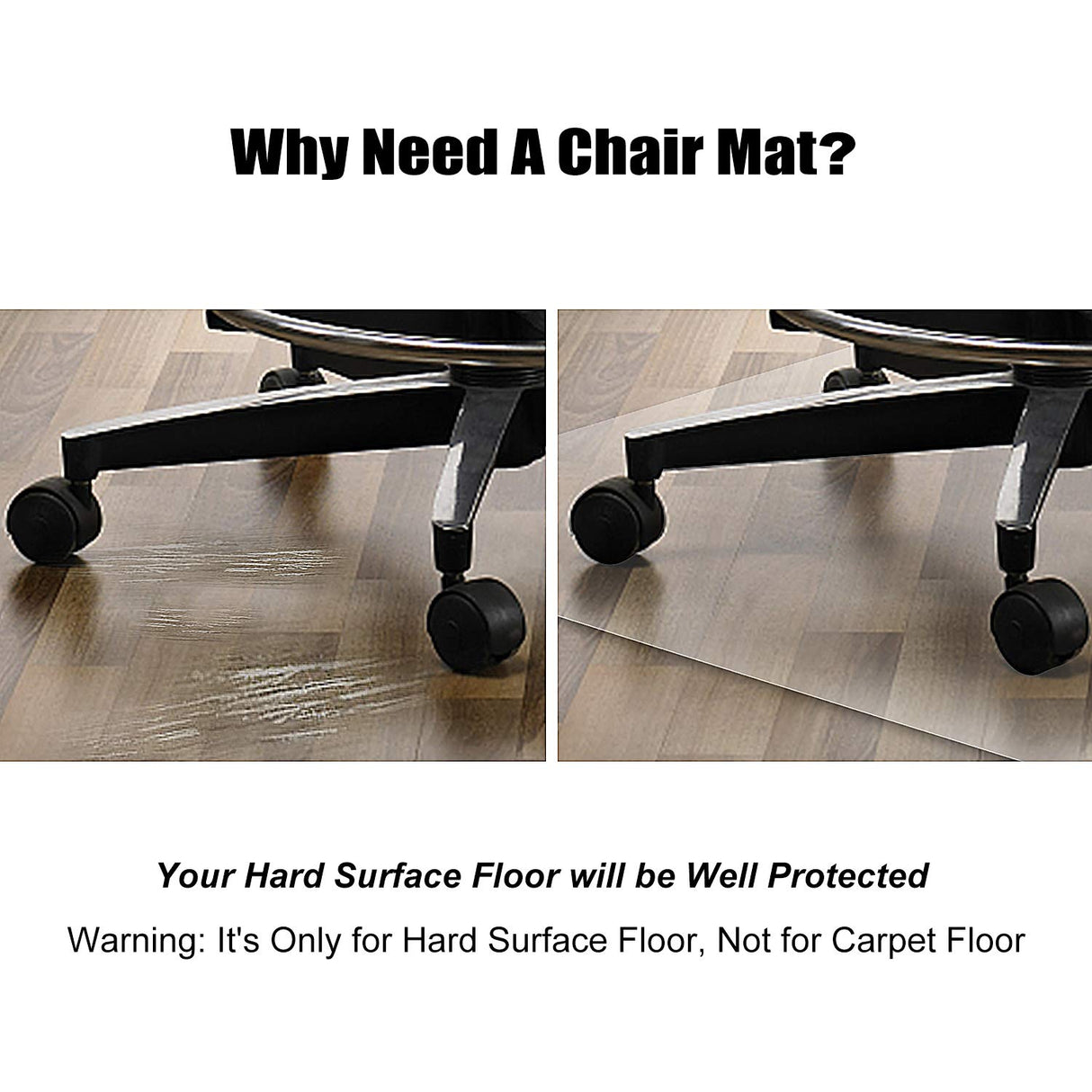 Azadx Office Chair Mat for Hardwood Floor - 30 x 48'', Clear Easy Glide on Hard Floors, Plastic Under Desk Mat