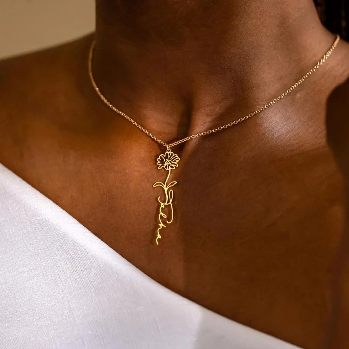 Elemtansy Custom Name Necklace with Birth Flower, Personalized Jewelry Necklaces for Women, 18K Gold Name Plate Necklaces Personalized Mothers Day Birthday Gifts for Women Sister Best Friend