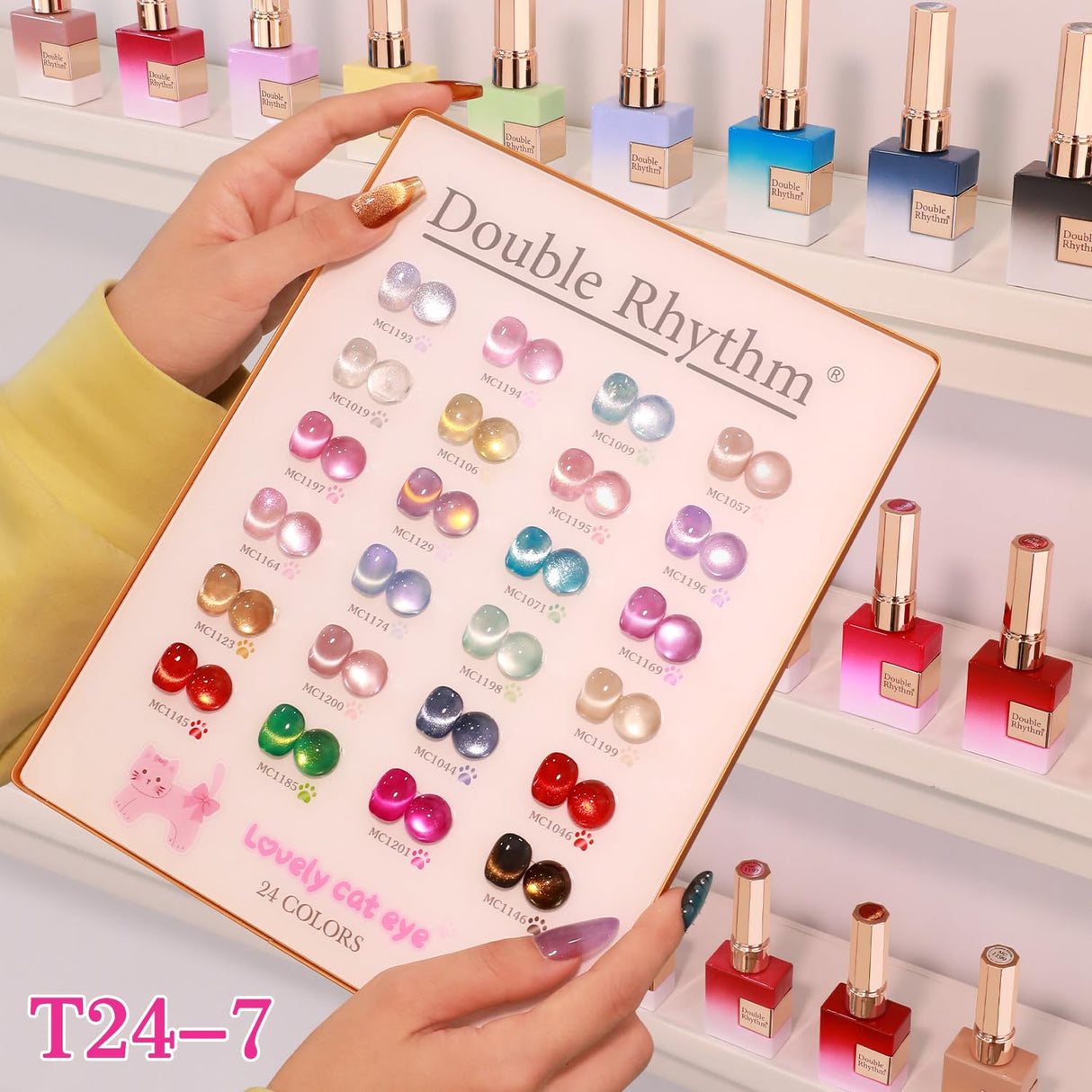 Double Rhythm 28Pcs 0.5Oz Gel Nail Polish Set Same Color Same Bottle Soak Off Gel Polish Kit Nail Art Manicure Salon DIY at Home for Women (Magnetic Cat Eye Collection-T24-7)