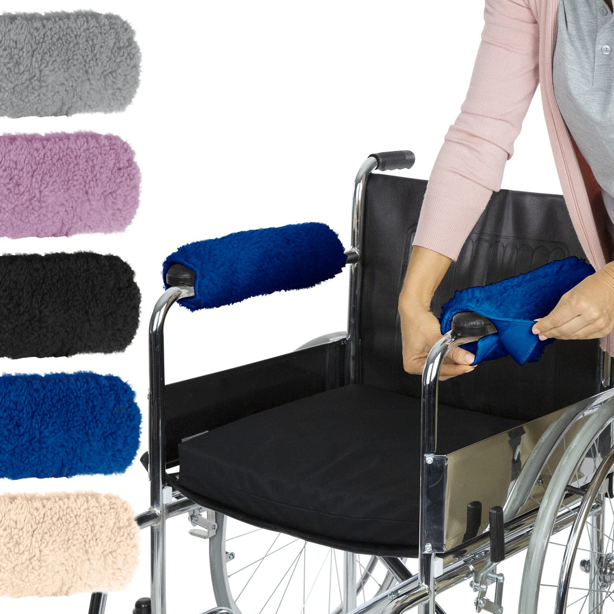 Vive Wheelchair Armrest Covers (Pair) - Memory Foam Sheepskin Accessories Pads for Transport Electric Wheel Chair Arm Rests - for Adults, Seniors, Handicapped - Soft Support Cushion for Mobility Aids