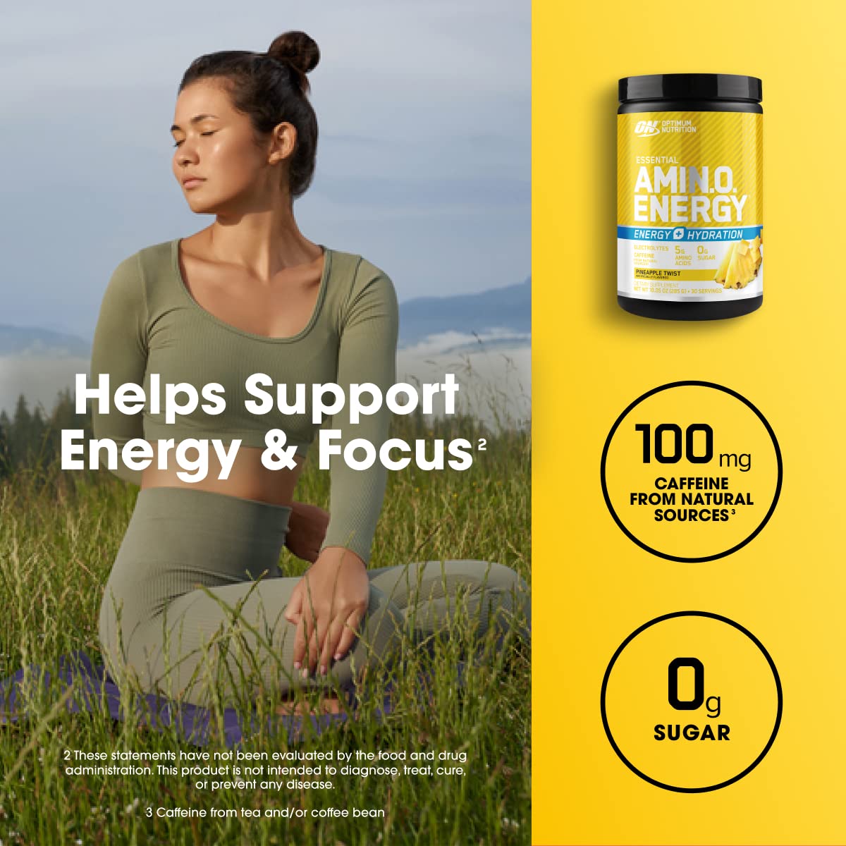 Optimum Nutrition Amino Energy Powder Plus Hydration, with BCAA, Electrolytes, and Caffeine, Pineapple Twist, 30 Servings (Packaging May Vary)