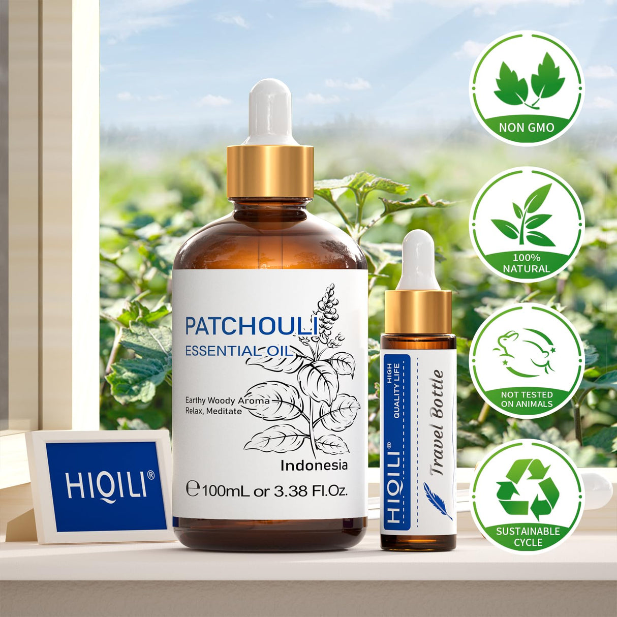 HIQILI Patchouli Essential Oil,100% Pure & Natural for Homemade Perfume, Sooth Skin, Nourish Hair at Home with Diffuser, Gift for Hippie Friend -100ML