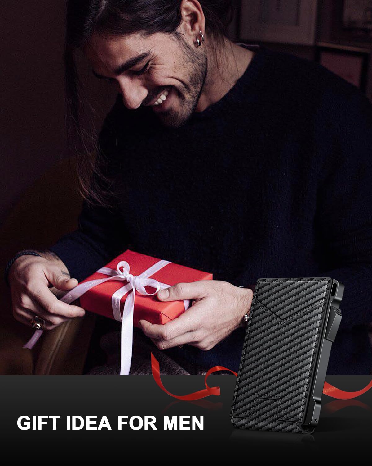 Wallet for Men RFID Wallet with 2 ID Windows & Money Clip, Slim Card Holder