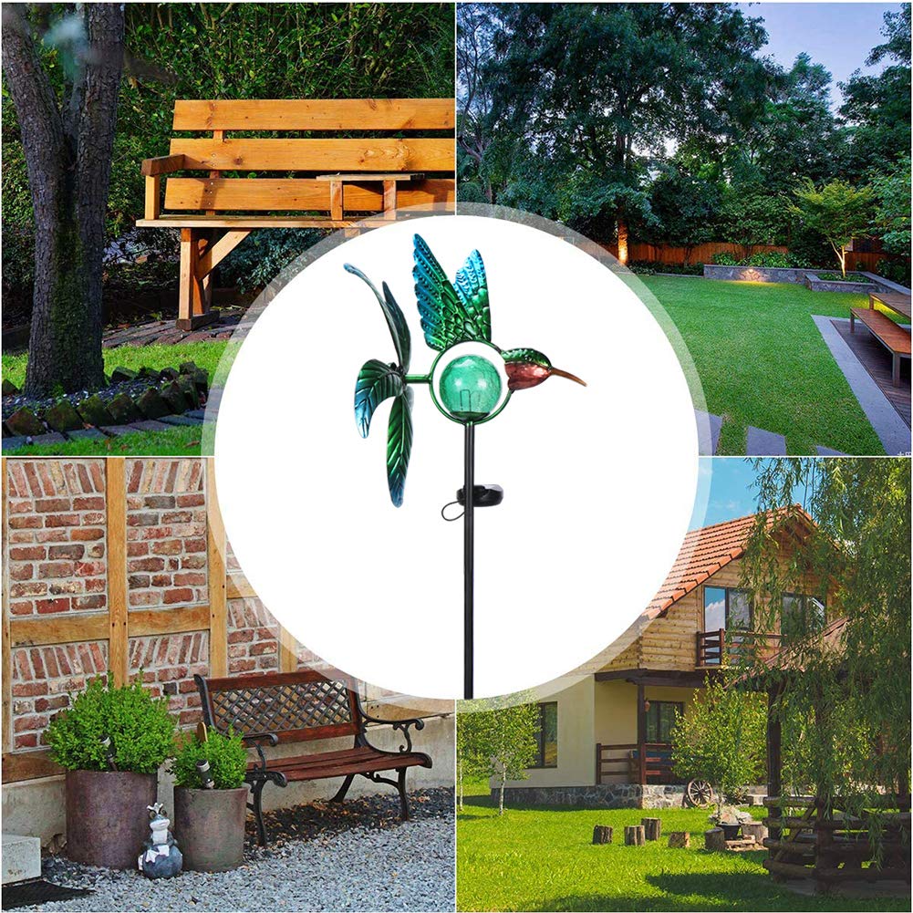Afirst Solar Hummingbird Wind Spinner, Metal Garden Stake Lights Lawn Decor