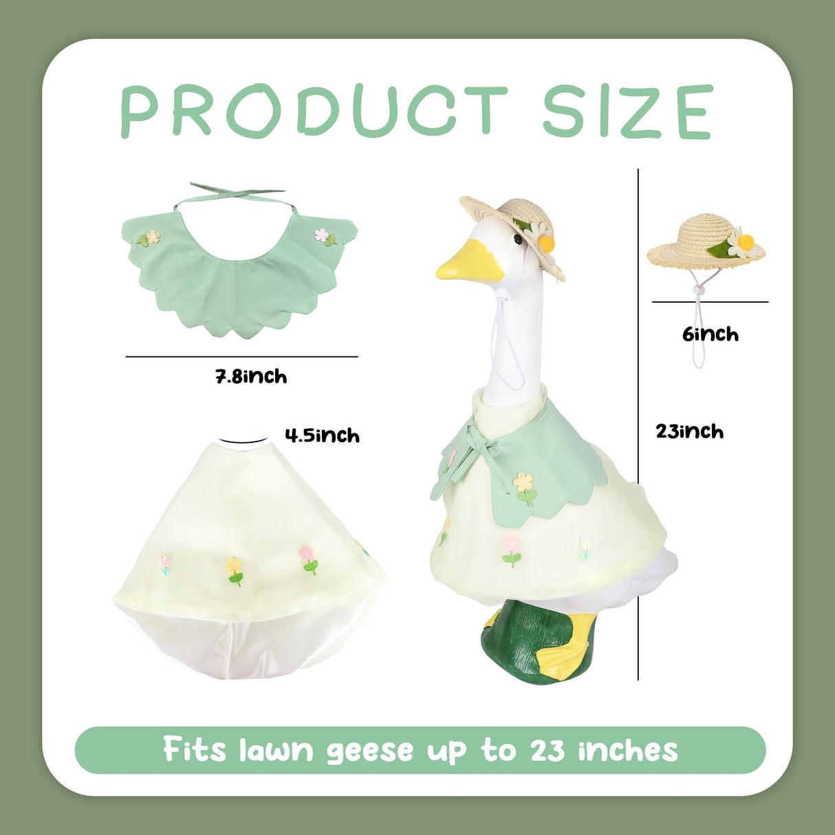 holoith 3 Pcs Summer Porch Goose Outfits for 23 inch Cement Goose Set, Outdoor Garden Statue with Gooses Outfit, Summer Garden Entrance Decoration, Includes Straw Hat, Collar, and Skirt