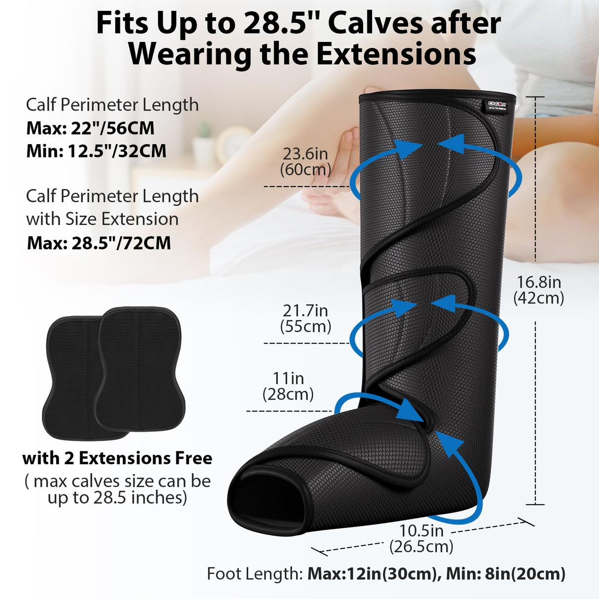 CINCOM Leg Massager for Circulation and Pain Relief, Air Compression Foot and Calf Massager Helpful for Relaxation, Swelling and Edema Gifts for Mom and Dad (with 2 Extensions) - FSA HSA Eligible
