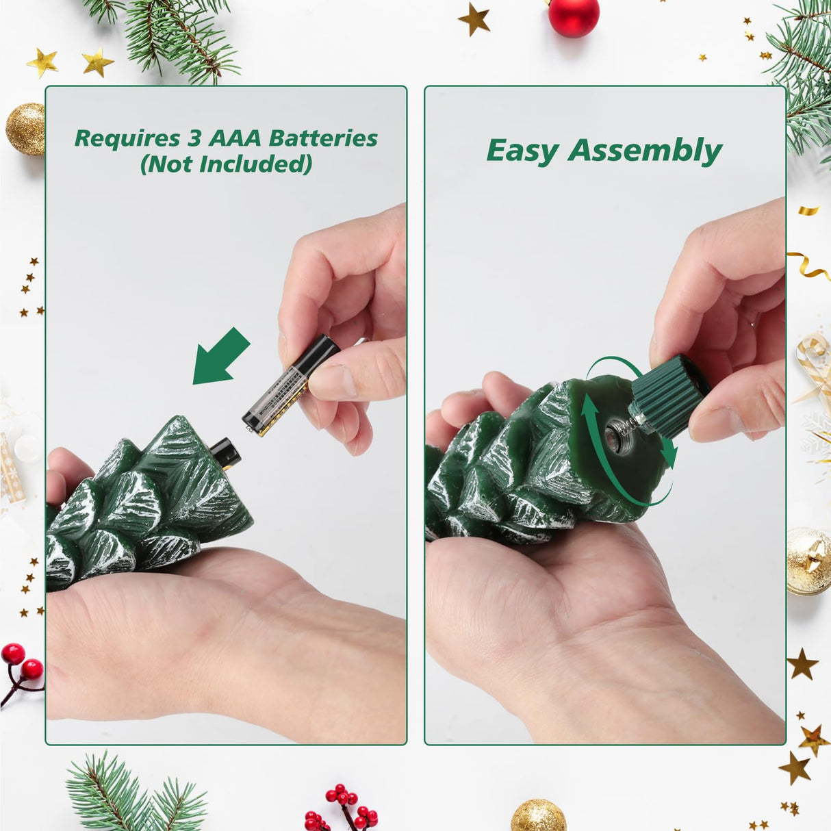 Flameless Candles with Remote – 4 Pack Christmas Tree Candles, Battery Operated Snowy Tree Design, 3D Flickering Flame, Safe Holiday Home Decor for Christmas Decorations & Gifts