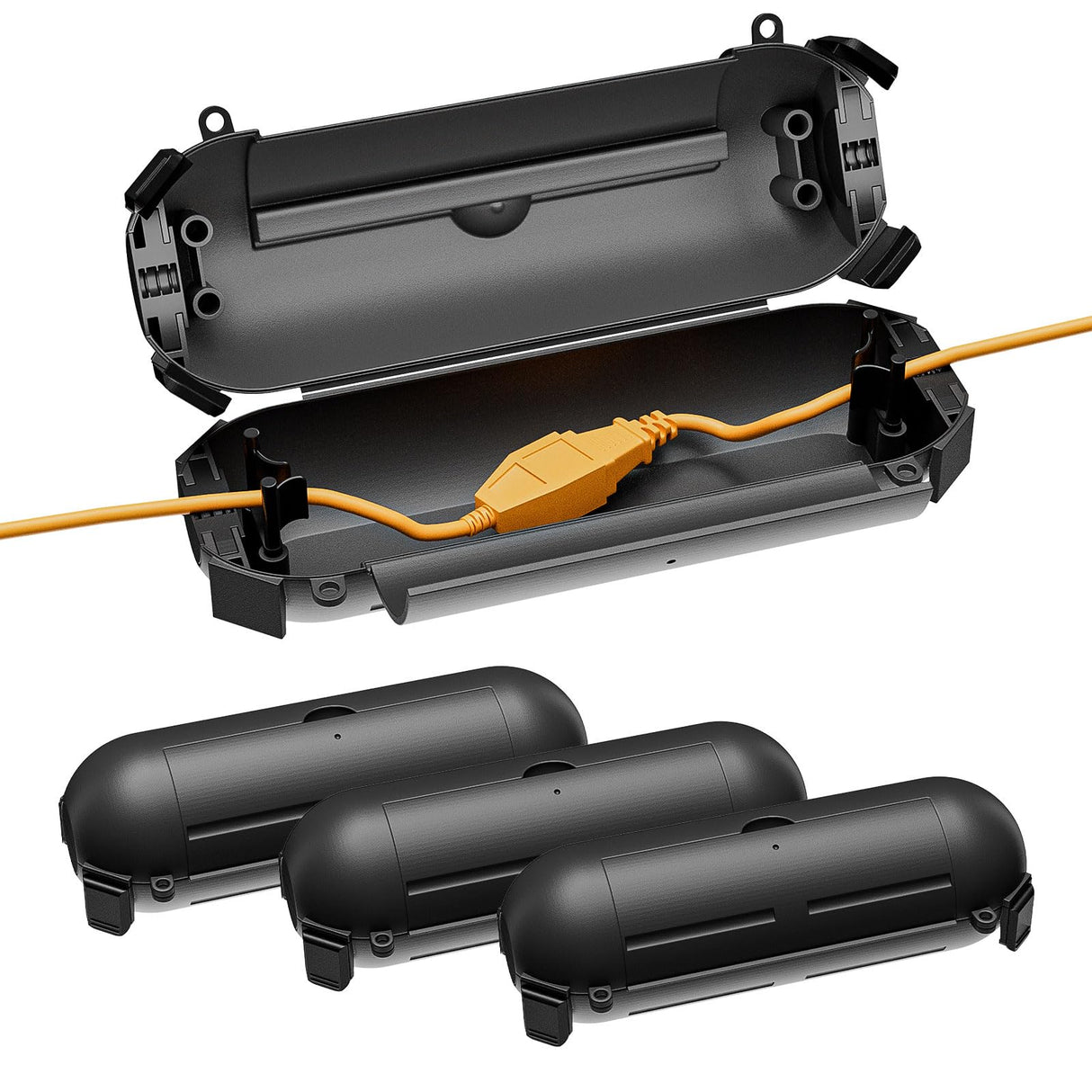 iwillink 4 Pack Outdoor Extension Cord Cover Waterproof - Weatherproof Electrical Connection Box for Outdoor Outlet, Plug, Socket, Christmas Holiday Decoration, Power Tool, Black