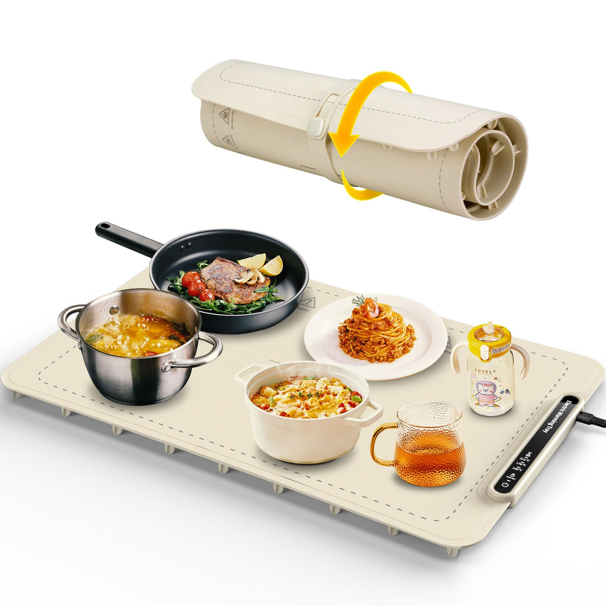 Food Warming Mat, Full Surface Heating Silicone Electric Warming Tray with 3 Level Temperature Settings, Auto Shut-Off, Foldable Roll Up Food Warmer for Parties Buffets, Gatherings