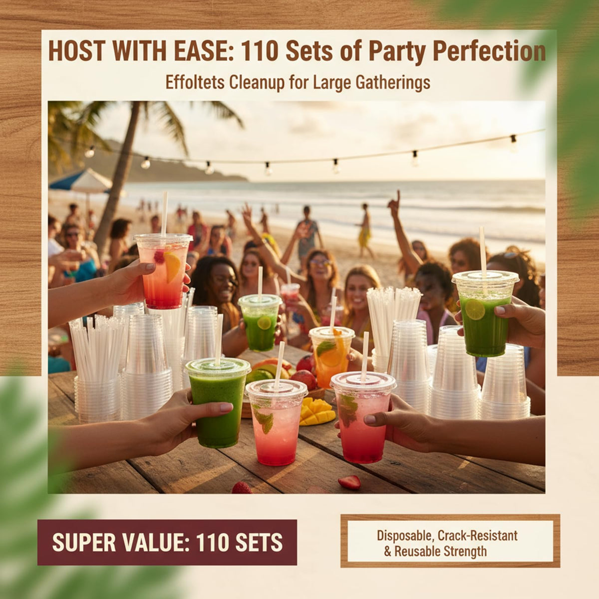 Voatree 110 Pack 16 oz Clear Plastic Cups with Lids and Straws