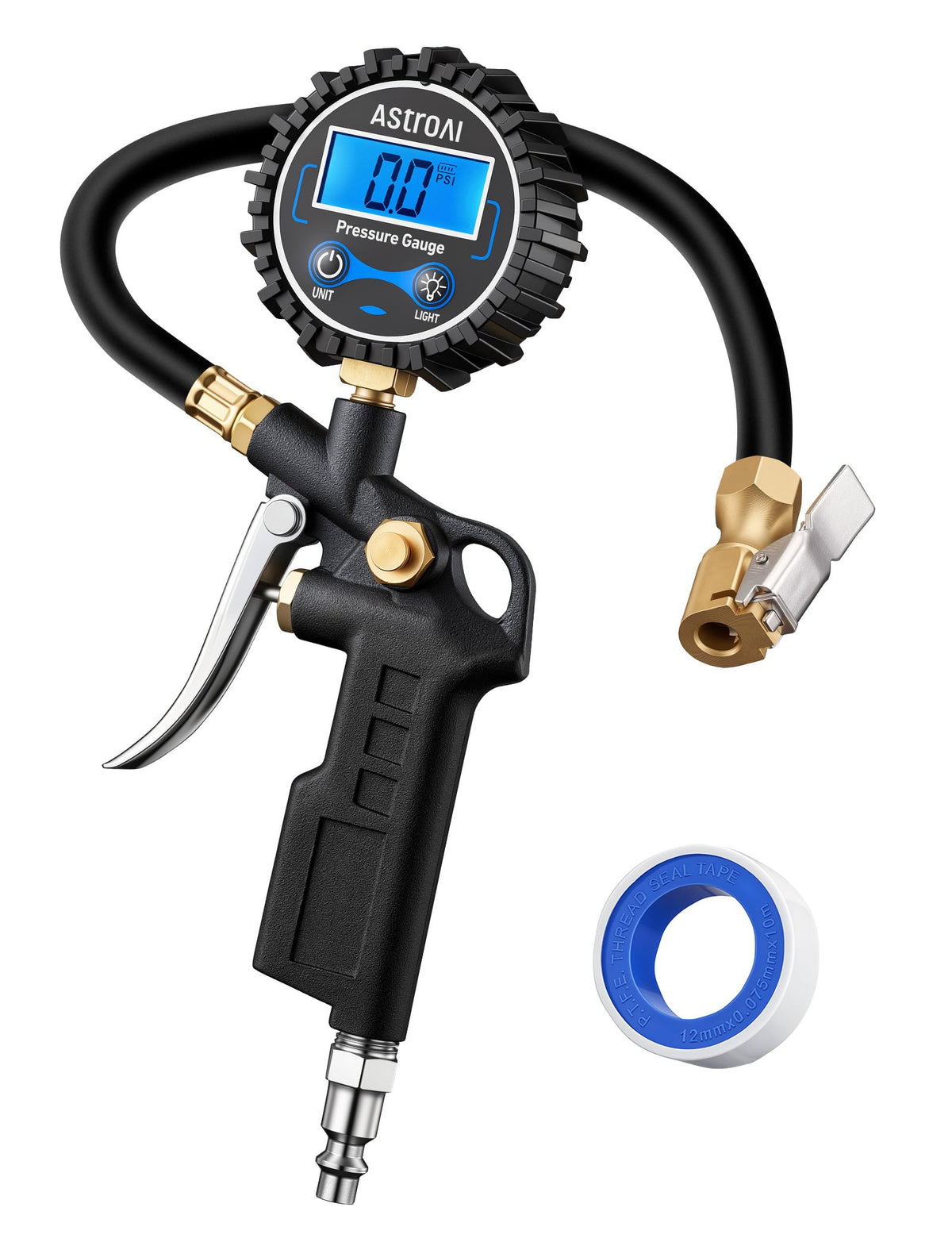 AstroAI Digital Tire Pressure Gauge with Inflator, 3-250 PSI Air Chuck & Compressor Accessories Heavy Duty with Quick Connect Coupler, 0.1 Display Resolution, 1pack