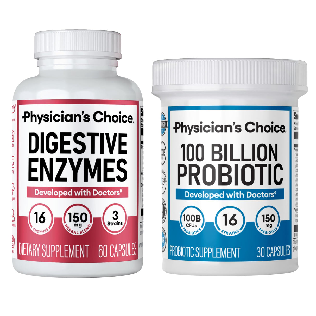 Physician's CHOICE 100 Billion + Digestive Enzyme 60ct Bundle - Advanced Gut Health Support