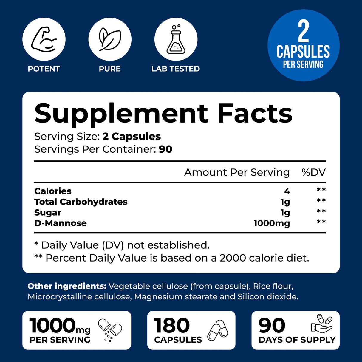 We Like Vitamins D-Mannose 1000mg Capsules - 180 Easy to Swallow Veggie Capsules - Cranberry D Mannose Supplement Helps Support Bladder and Urinary Tract Health