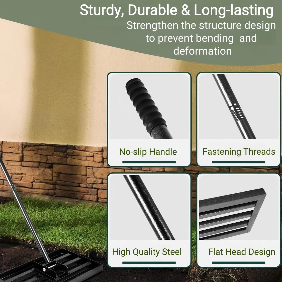 Lawn Leveling Rake, 42” x 10” Leveling Rake,Lawn Leveler w/ 72” Long Non-Slip Handle, Level Lawn Tool for Grass, Golf Field, Level Soil or Dirt Ground