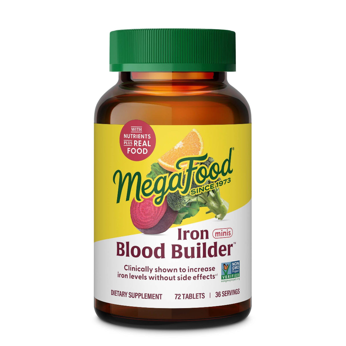 MegaFood Blood Builder Minis, Iron Supplement Clinically Shown to Increase Iron Levels Without Side Effects - Vegan Supplement with Vitamin C, Vitamin B12 & Folic Acid, 72 Tablets (36 Servings)