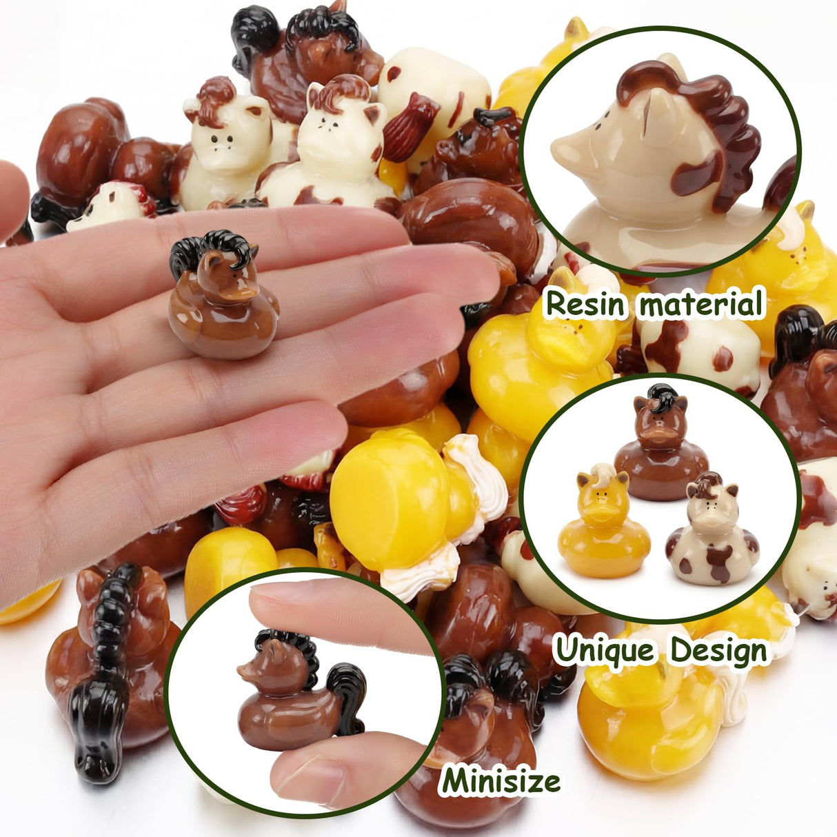 Memorywuu 72 Pcs Mini Horse Duck Bulk Tiny Bucking Bronco Duck Figurine Resin Pool Float Bath Decor Gift for Horse Racing Festival Basket Stuffers Table Party Decorations