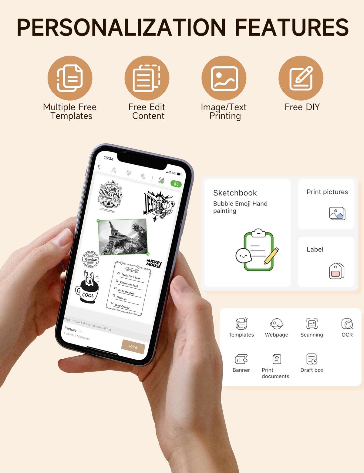 iDPRT Mini Sticker Printer Sticker, Thermal Maker Machine with 1 Roll Paper
