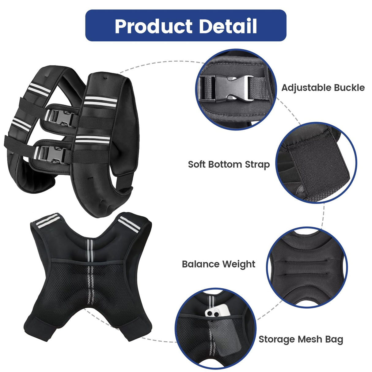 Weighted Vest with Two Adjustment Straps for Men Women, 8lbs/12lbs/16lbs/20lbs Weight Vest with Reflective Stripes for Workout, Strength Training, Running, Fitness, Hiking, Weight