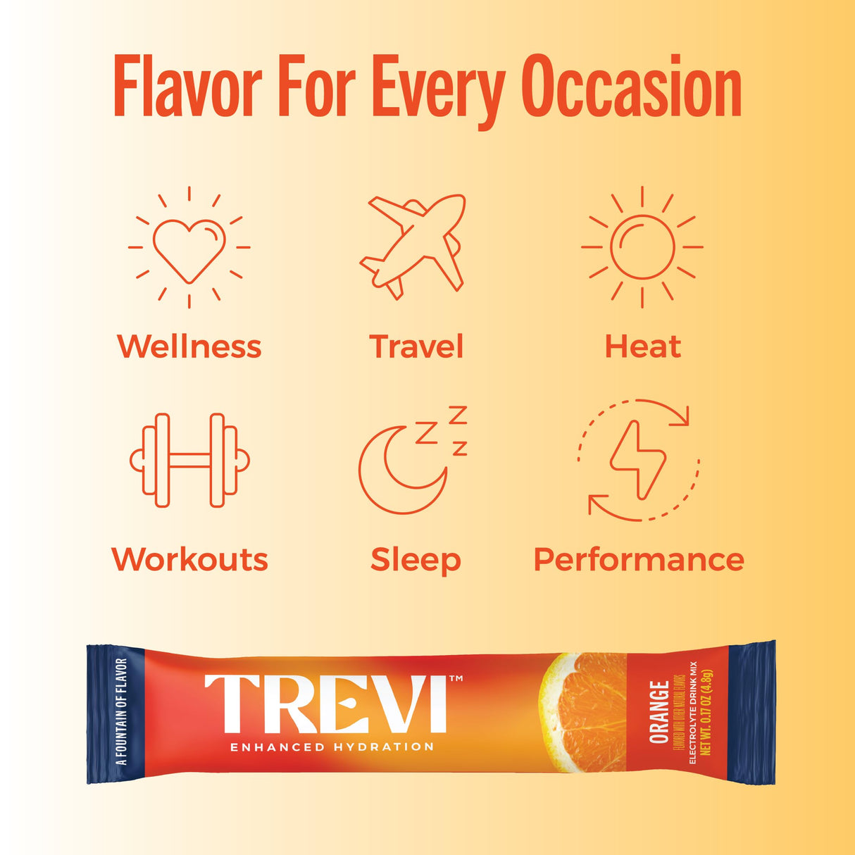 TREVI™ Sugar Free Electrolytes - Drink Mix Hydration Powder Packets - 28 Count - Orange