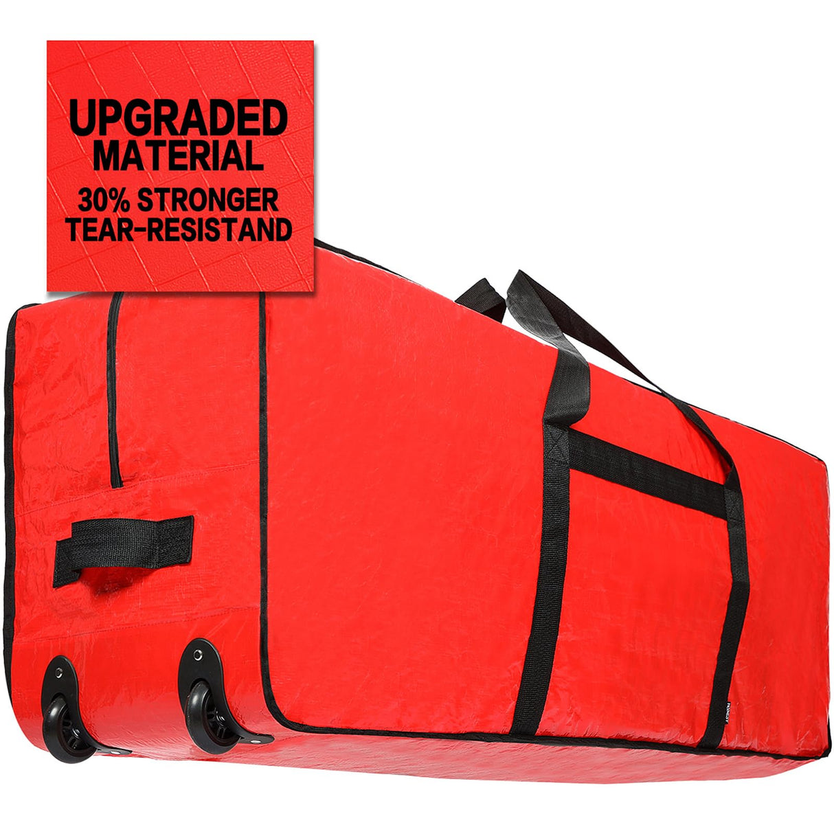 HOMEST Christmas Tree Storage Bag, Fits for 6/7.5 ft Xmas Artificials, Zippered Box with Reinforced Carrying Handles and Wheels, Red (Bag Only)