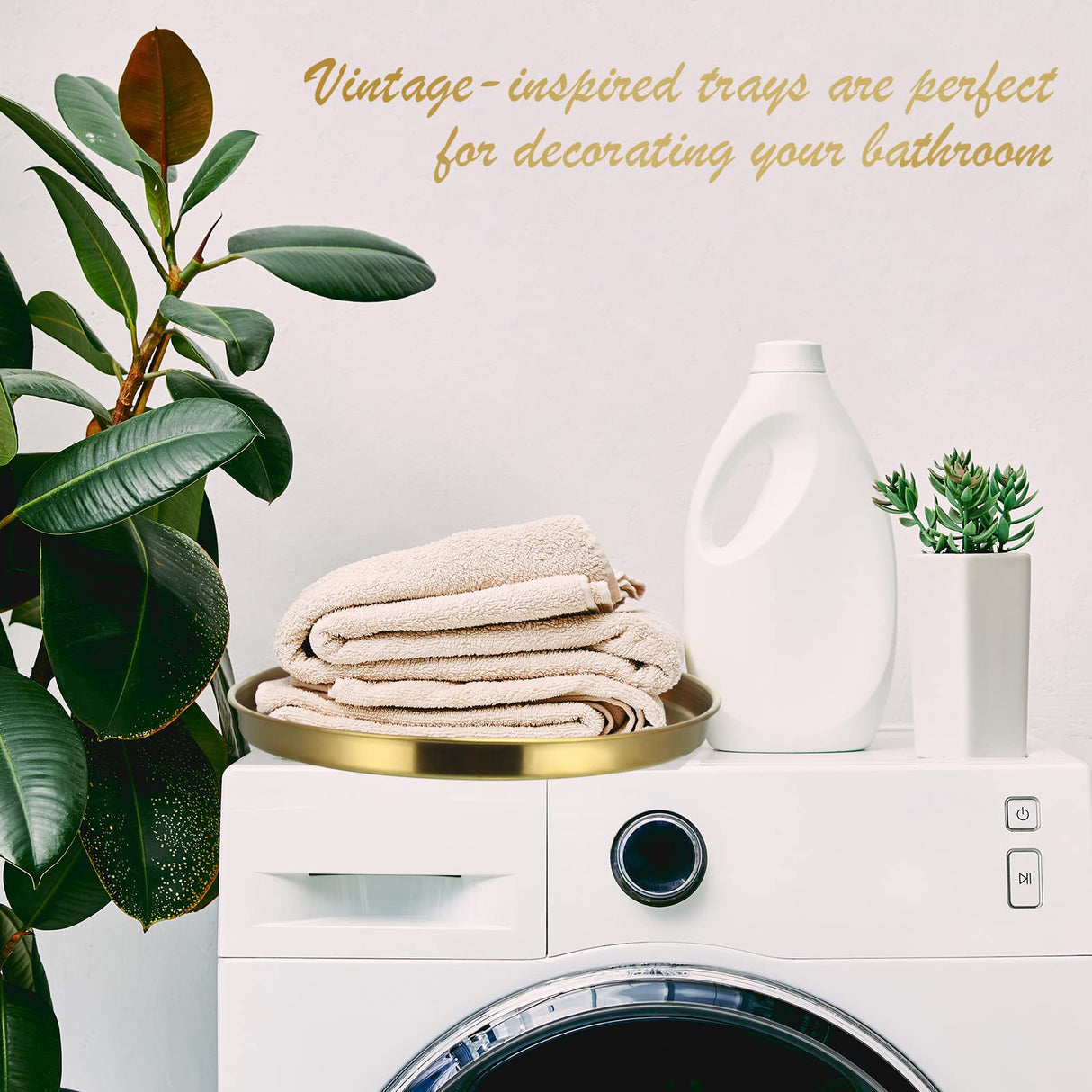 Thenshop 3 Pcs 12 Inch Gold Round Serving Tray Stainless Steel Circle Decorative Vanity Gold Plate Metal Jewelry Makeup Organizer Dishes for Gift Wedding Coffee Table Bathroom Dessert Christmas