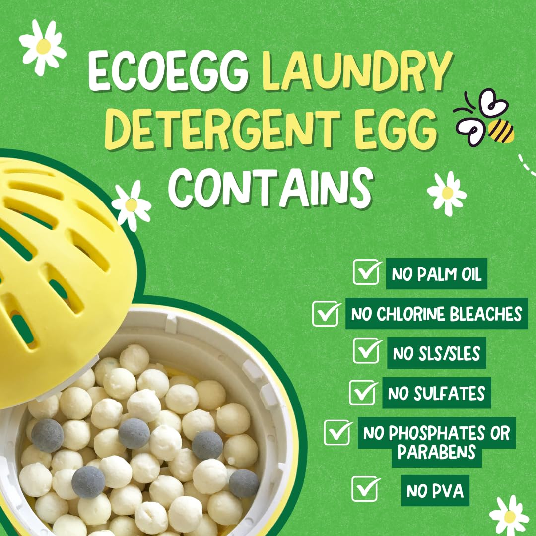 Ecoegg Laundry Egg – 70 Loads | Free & Clear/Fragrance-Free Laundry Detergent | Non-Bio, No Enzymes, Phosphates, Palm Oil or Chlorine Bleach | Safe for Sensitive Skin