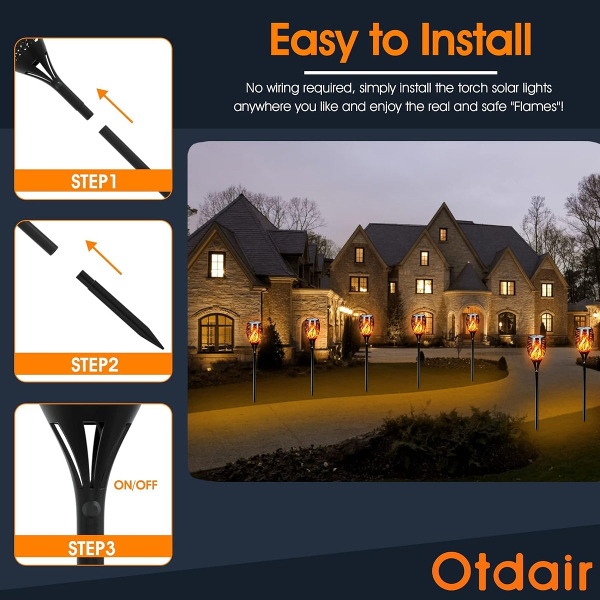 Otdair 43" Solar Torch Lights Outdoor with Flickering Flame for Halloween
