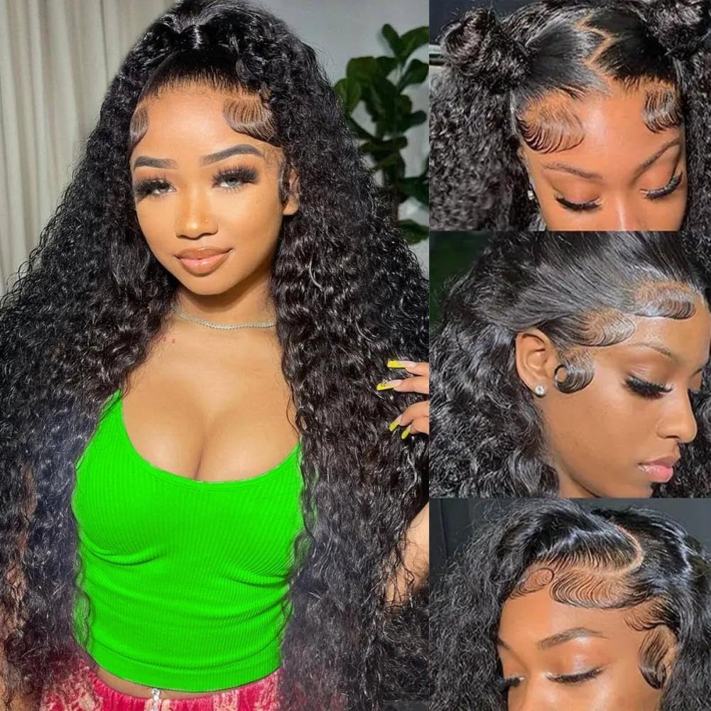 BRUAR 28 Inch Deep Wave Lace Front Wigs Human Hair Pre Plucked 13x4 HD Transparent Lace Frontal Wigs Human Hair 180% Density Deep Curly Glueless Wigs Human Hair for Women