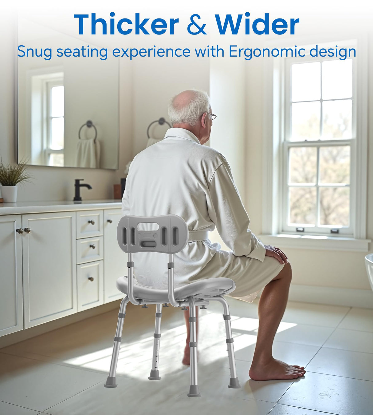 HOMLAND Shower Chair for Inside Shower with Removable Back, FSA/HSA Eligible Adjustable Height, Non-Slip Heavy Duty Bath Chair for Bathtub, 350 lbs Shower Seat for Elderly and Disabled, Grey