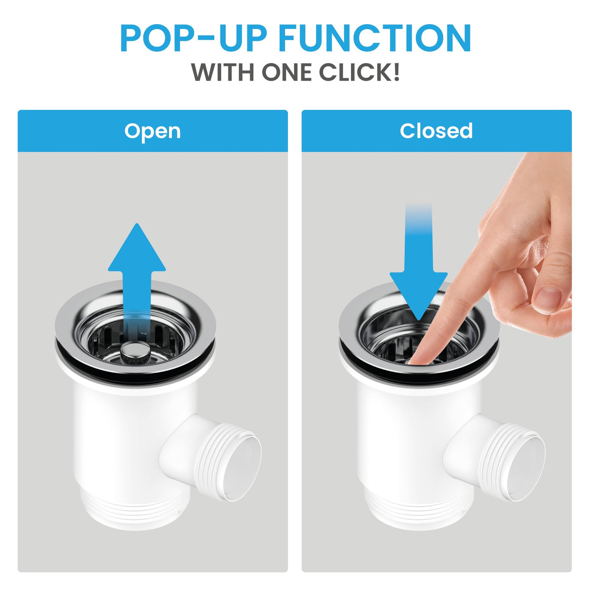 Bchlein Pop Up Drain Fitting with Overflow for the Sink, 70mm, Stainless Steel & Silicone, Kitchen Sink Drain