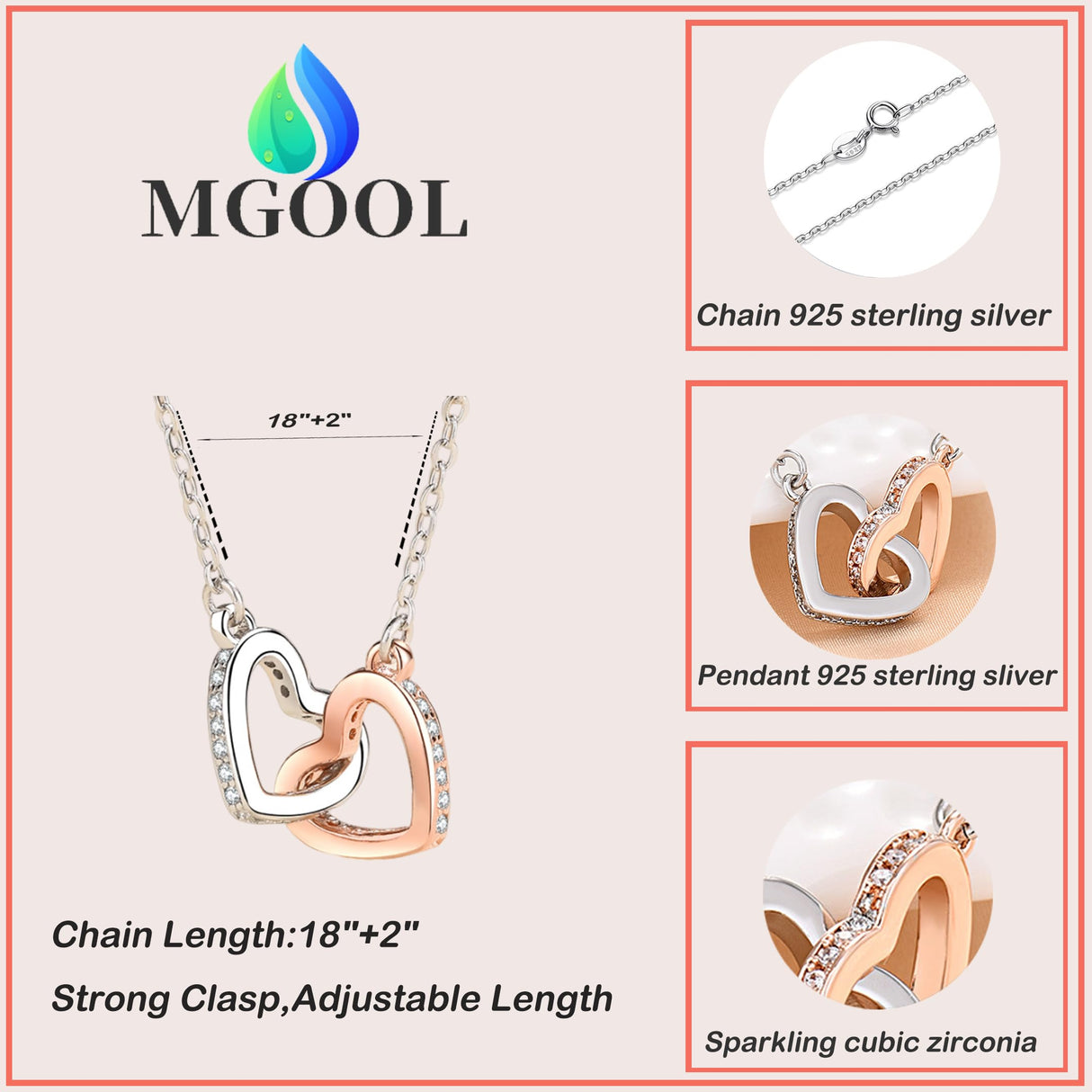 MGOOL Gifts For Granddaughter Necklace From Grandma Grandpa To My Granddaughter Necklace Christmas Graduation Birthday Gifts With Message Card & LED Box (925 sterling silver, 683-Double Heart01)