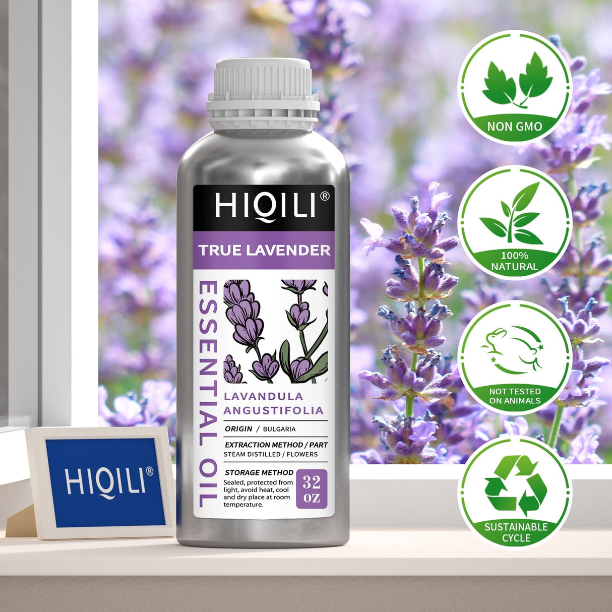 HIQILI 32 Fl Oz Lavender Essential Oil Pure, for Aromatherapy Diffuser, Hair, Includes Premium Quality Glass Dropper-32 Ounces