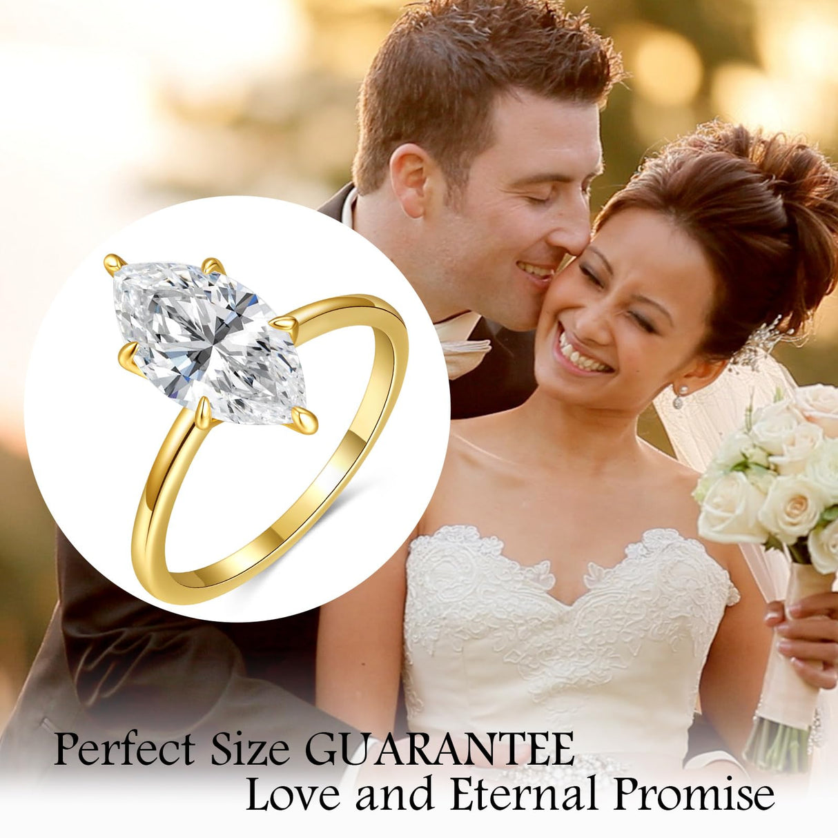 AVECON 3.5CT Marquise Cut Engagement Ring for Women, Wedding Promise Cubic Zirconia Band, 14K Gold Plated Simulated Diamond Rings Size 9
