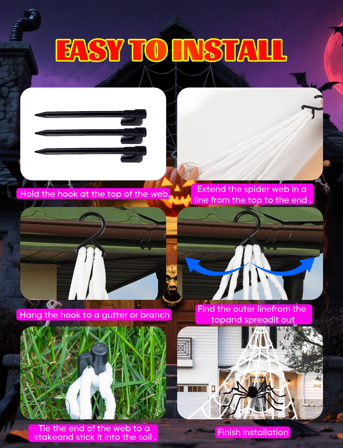 Halloween Decorations Outdoor Spider Web,Upgraded 450 LED Spider Web Lights