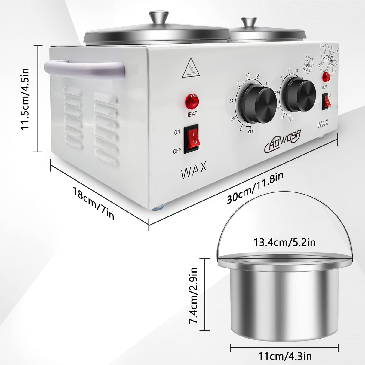 Double Wax Warmer Professional Electric Heater Machine for Hair Removal, Dual Pot Paraffin Facial Skin Body SPA Salon Equipment With Adjustable Temperature Set